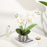 Fake Orchid Flowers 13'' White Orchids Artificial Flowers With Silver Ceramic Vase Faux Orchid For Home Office Decor Indoor