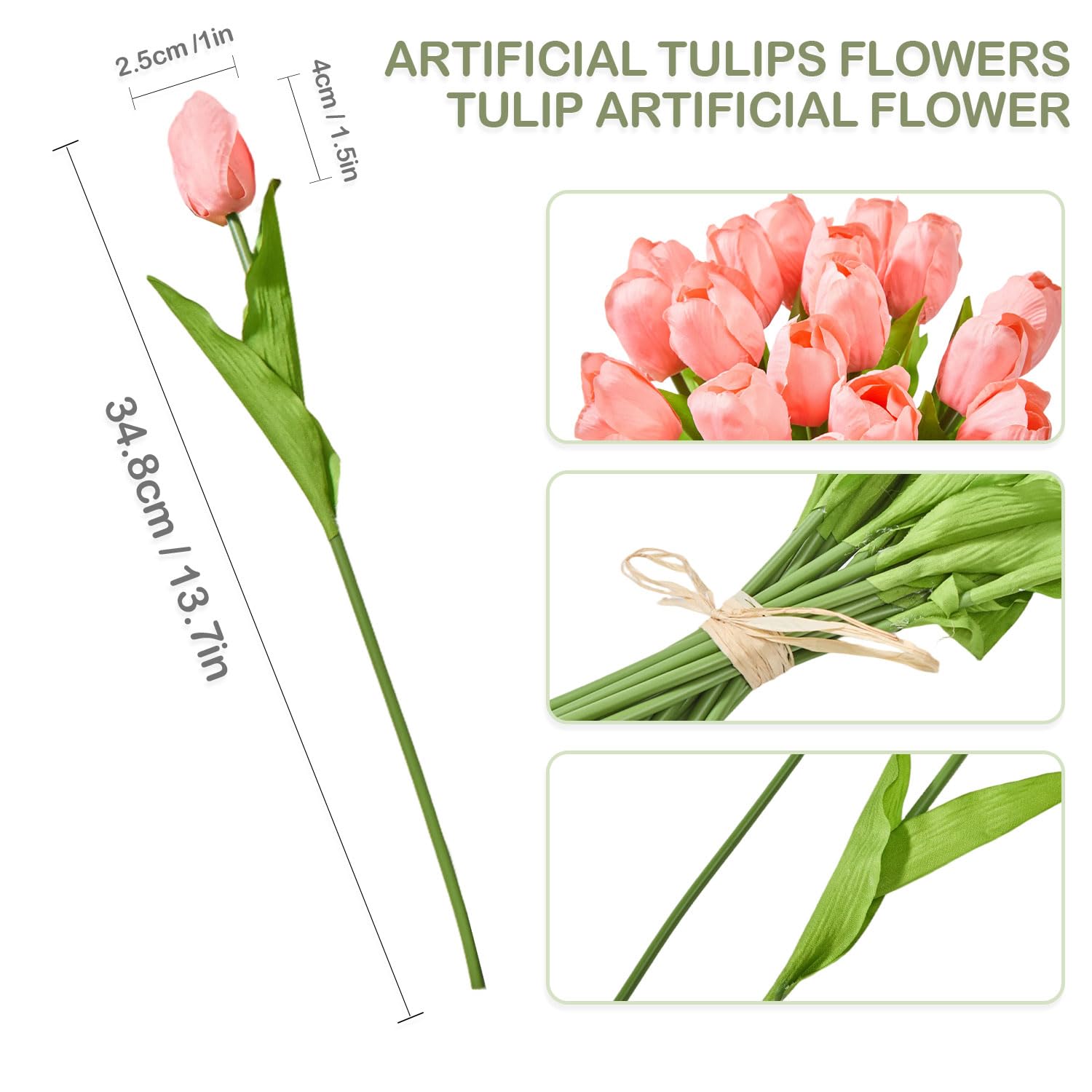Artificial Tulips 20 Stems Coral Silk Flowers For Valentine'S Day And New Year Decorations Wedding Home Decor
