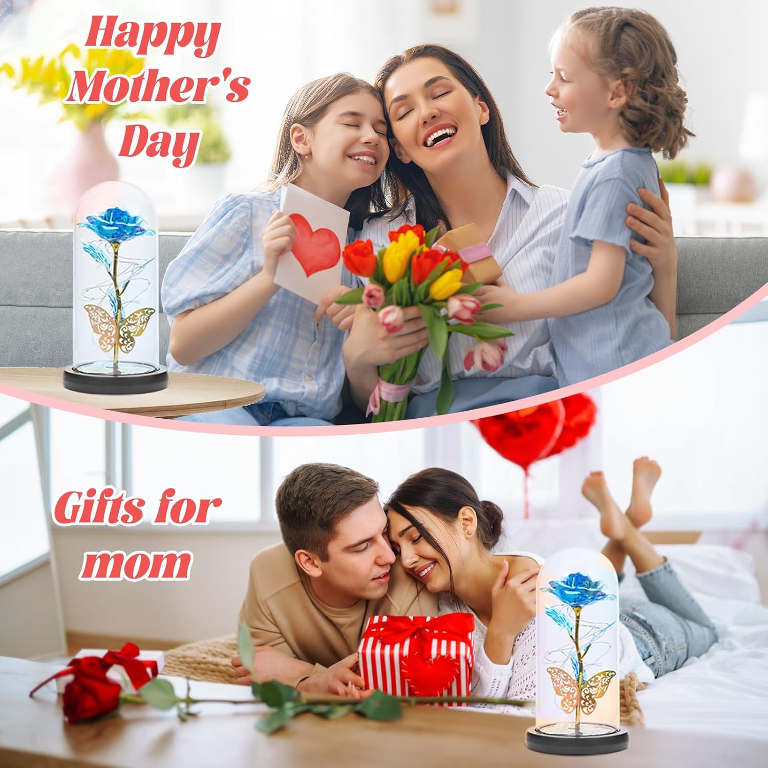 Galaxy Rose Forever Light Up - Galaxy Rose Gift For Mom, Artificial Eternal Forever Rose With Butterfly In Glass Dome, For Grandma Wife Daughter