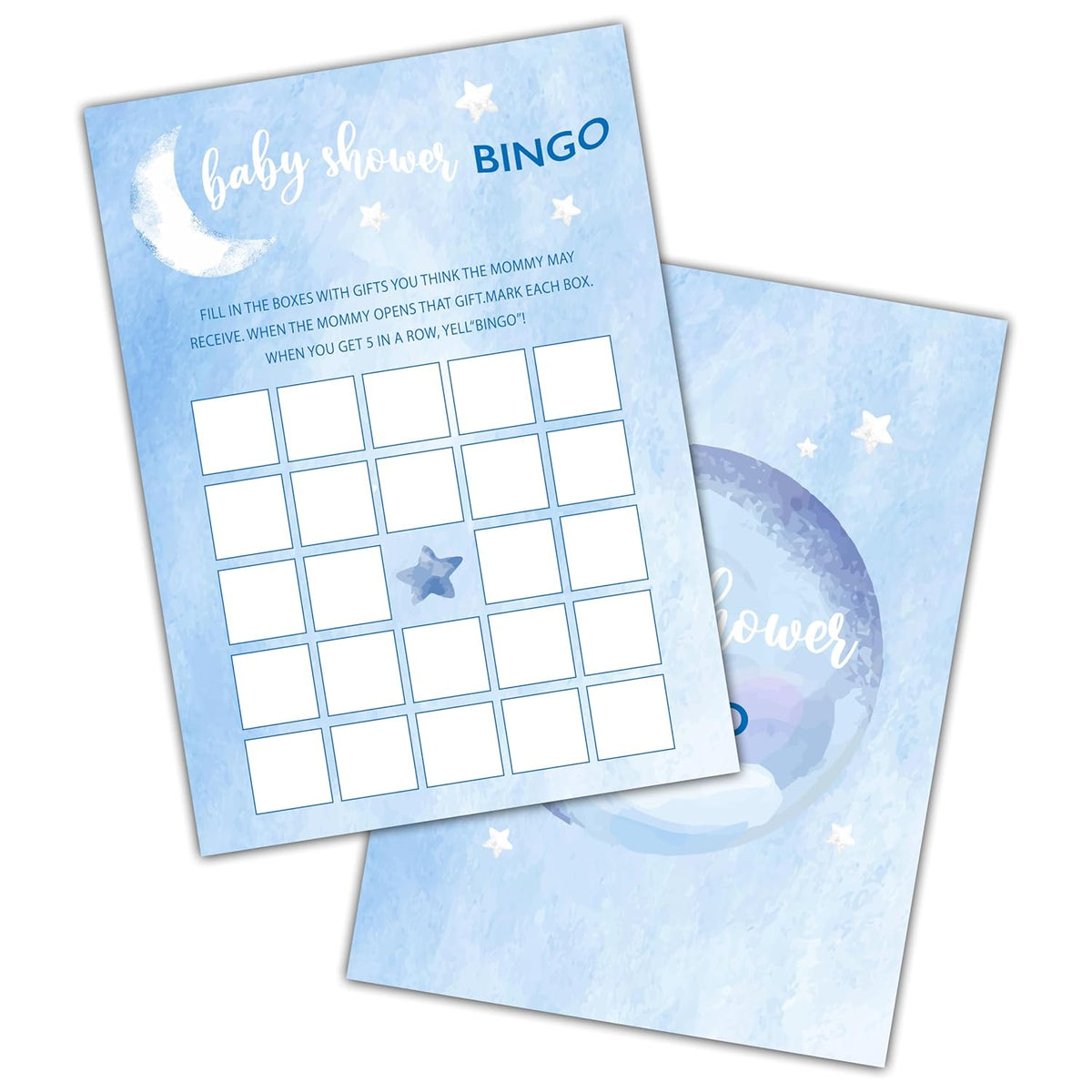 Baby Shower Games, Over The Moon Baby Shower Decorations, Baby Shower Bingo Gender Reveal Games Cards For Baby Shower Party, Gender Reveal Party, Set Of 25 Game Cards (C04)