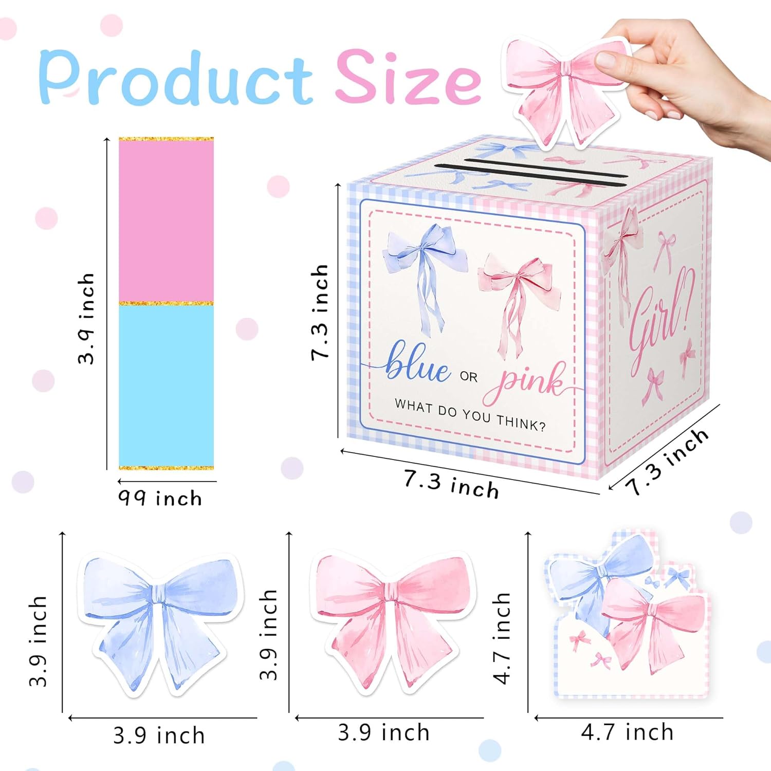 Bow Baby Shower Decoration, Gender Reveal Pull Out Game, Bow Baby Shower Game For Guests, Gender Reveal Box, Voting Box With 50 Ballot Cards, Boy Or Girl