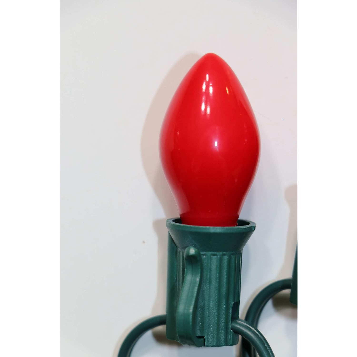 Old Fashioned Ceramic C7 Christmas Tree Lights - Vintage Christmas Lights - 25 Ft - Red Christmas Lights With Green Wire
