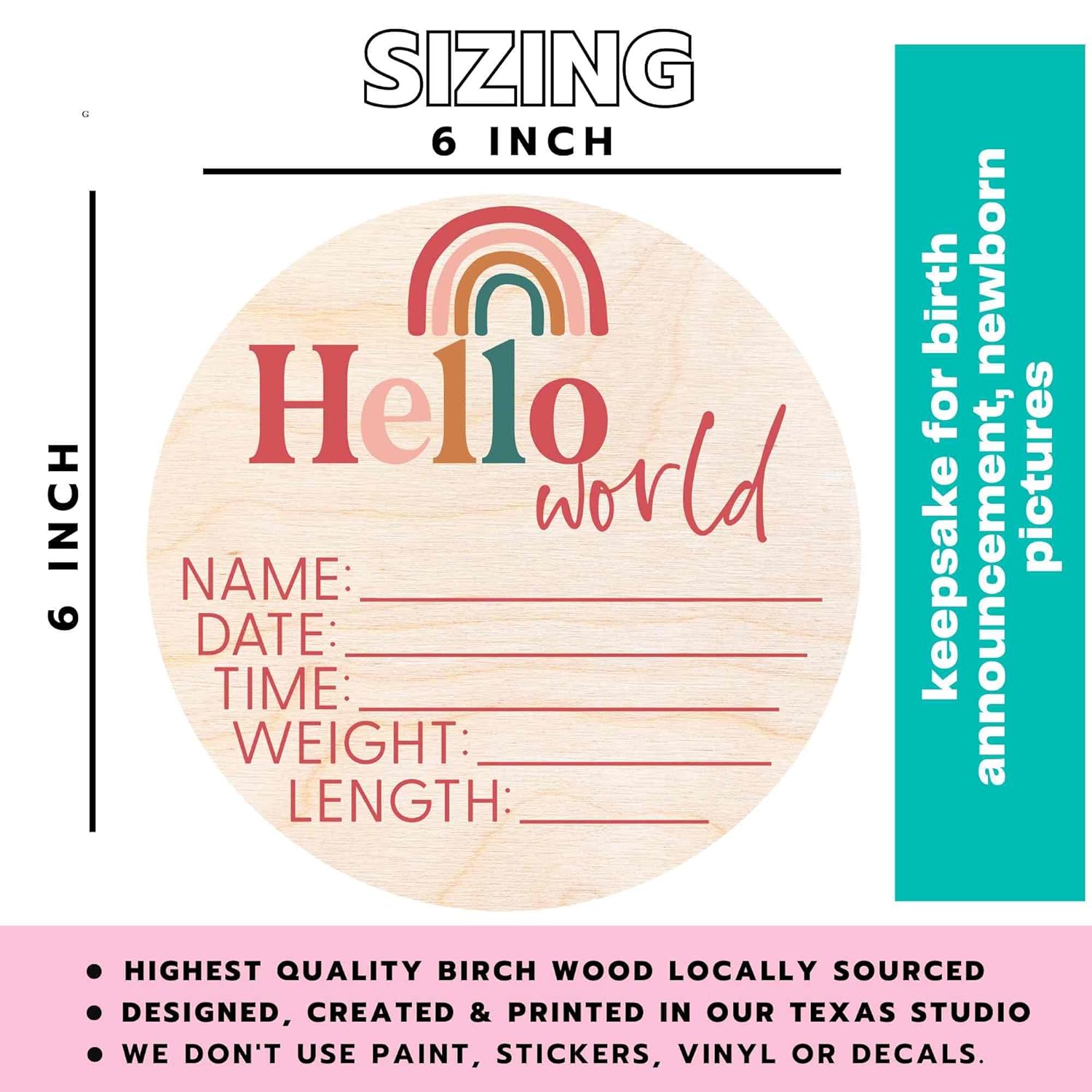 Hello World Newborn Sign - Baby Name Birth Announcement Plaque For Hospital - Photo Prop - Nursery Decor - Shower Gift