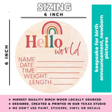Hello World Newborn Sign - Baby Name Birth Announcement Plaque For Hospital - Photo Prop - Nursery Decor - Shower Gift