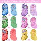 Valentines Day Cards For Kids School, 30Pcs Valentines Day Cards With 60Pcs Shoe Charms Bulk, Valentines Classroom Exchange Gifts For Kids Boys Girls School Party Favors