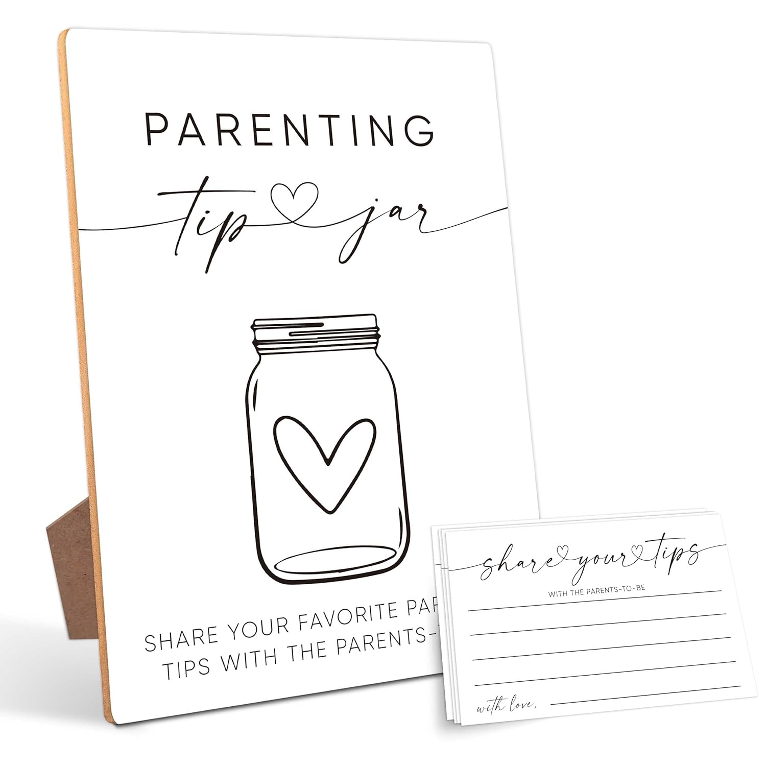 Parenting Tips Baby Shower Games, Baby Shower Decorations, Baby Shower Signs, Gender Reveal Decorations, 1 Wooden Play Sign With Stand And 50 Tips Cards Set