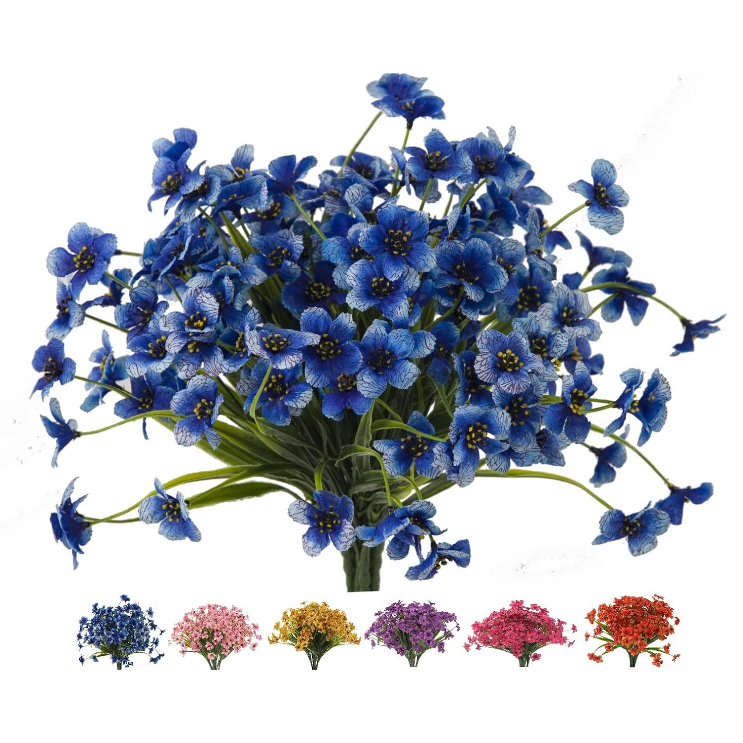 Artificial Outdoor Flowers 12 Bunches Of Uv Resistant Artificial Flowers, Used For Decoration (Blue2)