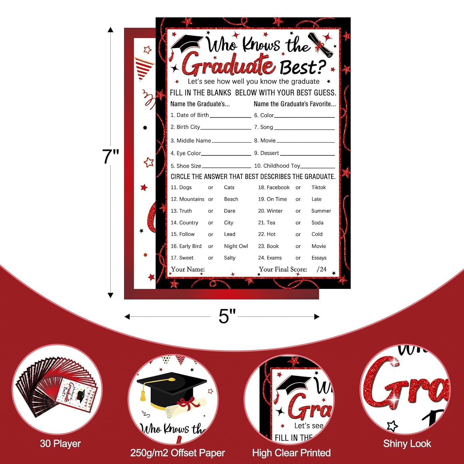 30 Players Who Knows The Graduate Best Graduation Party Games, Class Of 2025 Grad Game, Cool Graduation Party Favor Supplies Ideas For High College Senior School Party Decorations Black Red B
