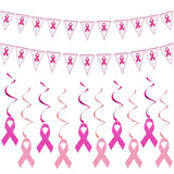 Breast Cancer Awareness Decorations Set,Glitter Pink Ribbon Hanging Swirls with Pink Ribbon Pennant Banners for Breast Cancer Free Support Party Decor Supplies