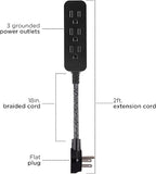 Mini Power Strip 3 Outlets 18 Inch Braided Extension Cord Compact Outlet Extender White