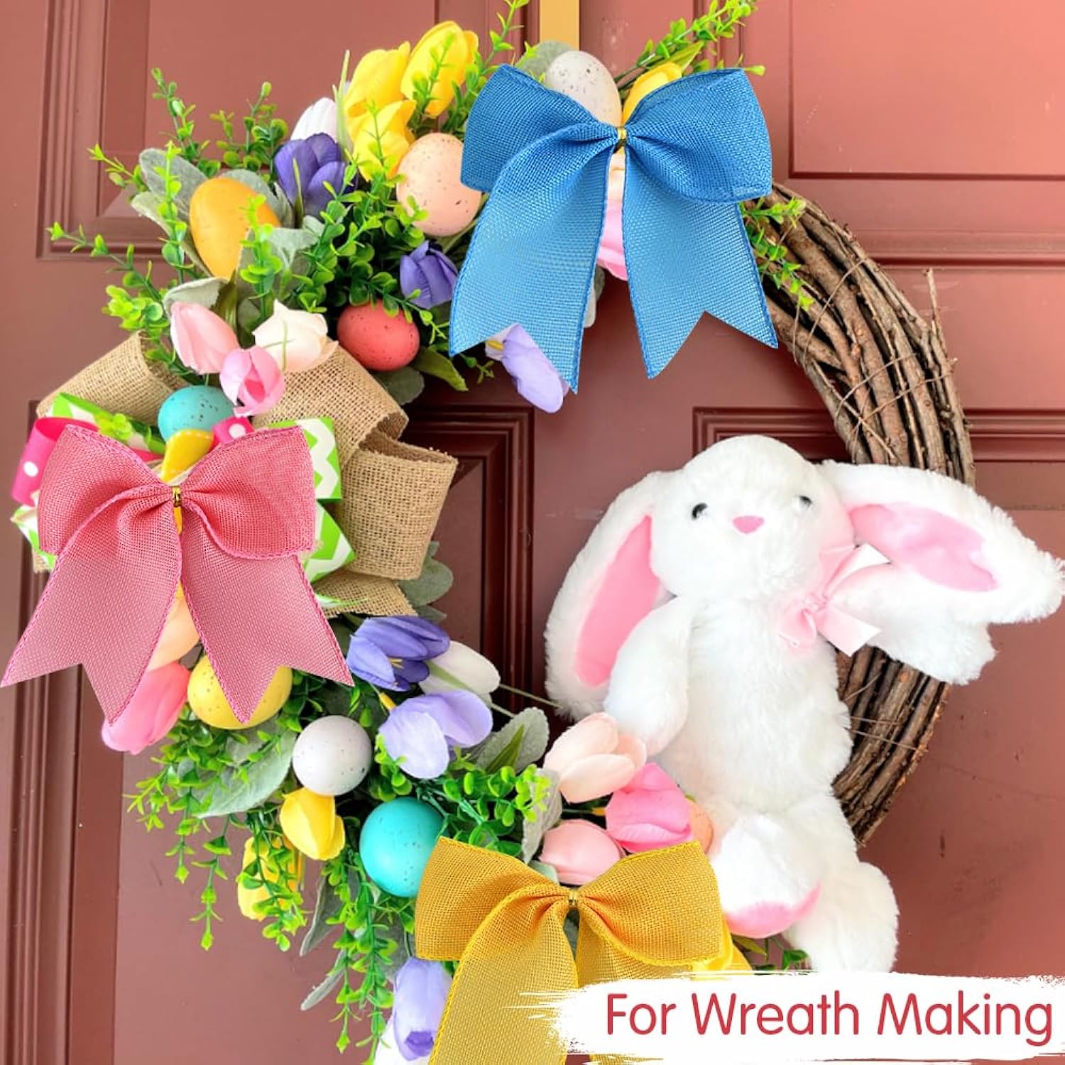 Burlap Light Blue Wired Ribbon, 1 1/2 Inch 10 Yard Jute Ribbon For Decoration Bows Tree Toppers Ribbons Craft Gift Wrapping Wreath Sewing, For Winter Christmas Spring Easter Wreath Decor