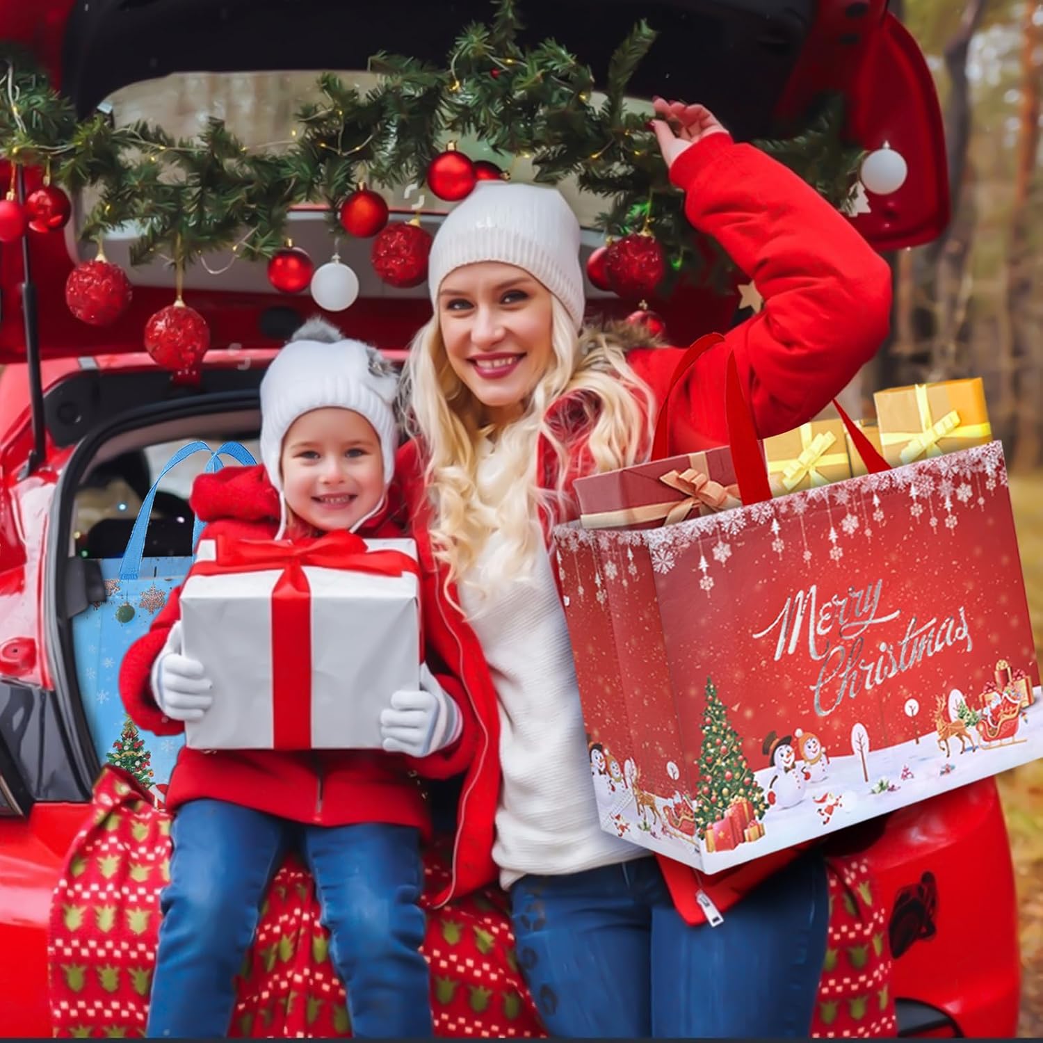10 Pcs Extra Large Christmas Gift Bags, 15.7'' X 14.2''X 5.9'', Christmas Tote Bags With Handles, Reusable Non-Woven Shopping Bag For New Year, Xmas'S Party Supplies Decorations