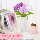 10 Pcs Crochet Tulips Flowers Artificial Flowers Bouquet Finished Handmade Knitted Tulip Bouquets With Leaf And Long Stem For Home Centerpieces Decor Valentine'S Day Wedding Anniversary