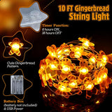 1 Pack Christmas Gingerbread Man String Lights, Indoor Xmas String Light, Waterproof Christmas Usb Battery Powered Led,