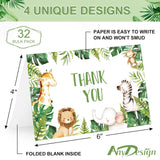 32 Safari Jungle Thank You Cards With Envelopes Stickers Forest Wild Animals Greenery Greeting Note Cards Gratitude Card Pack For Kids Baby Girls Boy Birthday Baby Shower Party Supplies