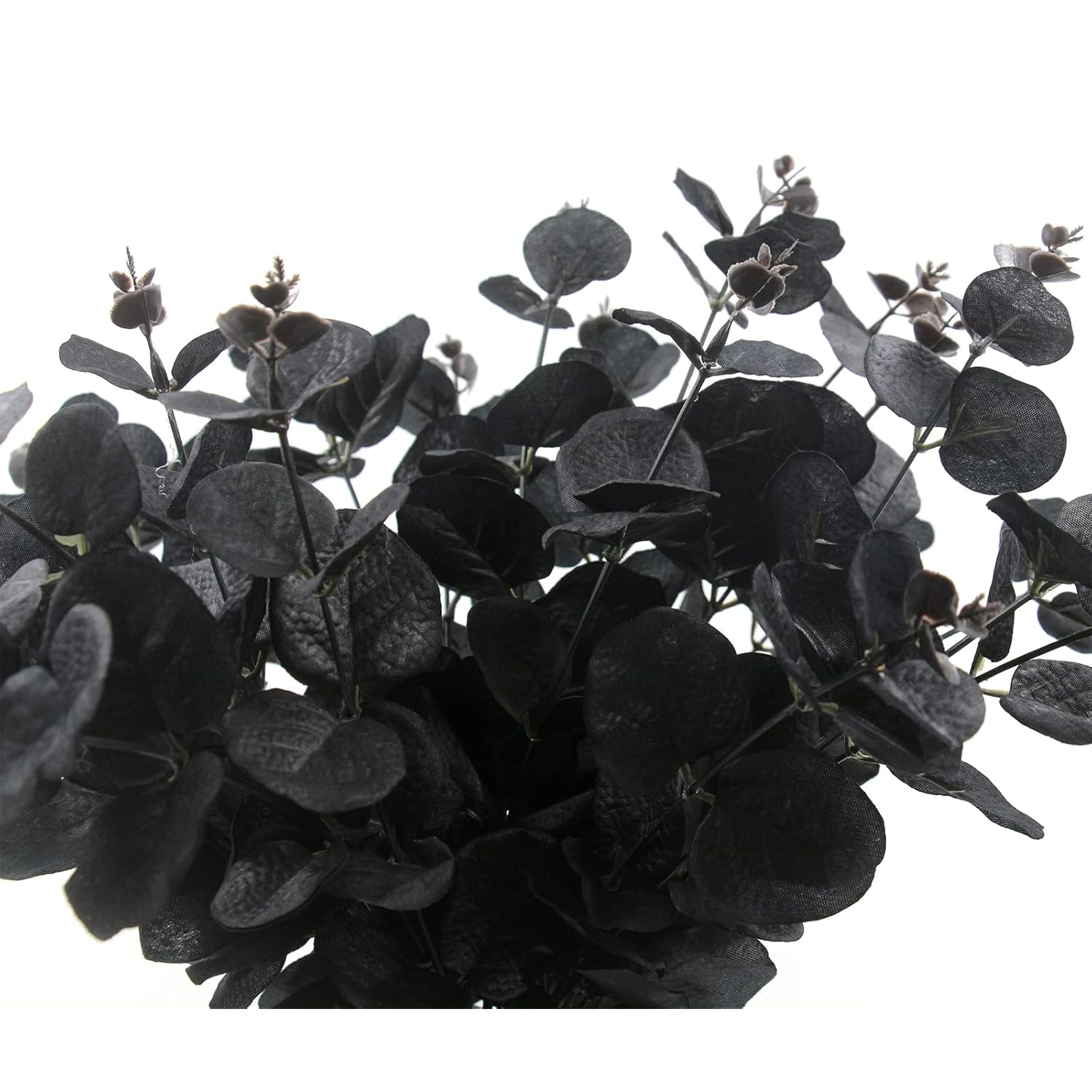 6 Pcs Artificial Black Eucalyptus Stems, 14" Eucalyptus Leaves Branches Bouquet For Flower Arrangement Diy, Black Silk Flowers For Home Halloween Farmhouse Decor (Black, 6)