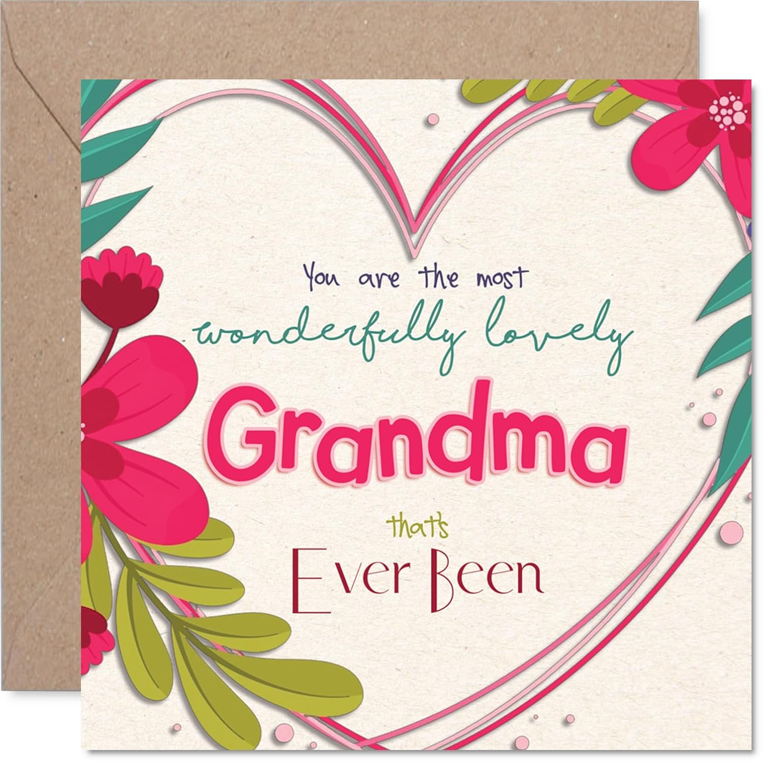 Grandma Birthday Card - The Most Wonderfully Lovely - Happy Birthday Card For Grandma From Grandson Granddaughter, 5.7 Inch Colourful Floral Design Bday Greeting Cards