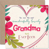 Grandma Birthday Card - The Most Wonderfully Lovely - Happy Birthday Card For Grandma From Grandson Granddaughter, 5.7 Inch Colourful Floral Design Bday Greeting Cards