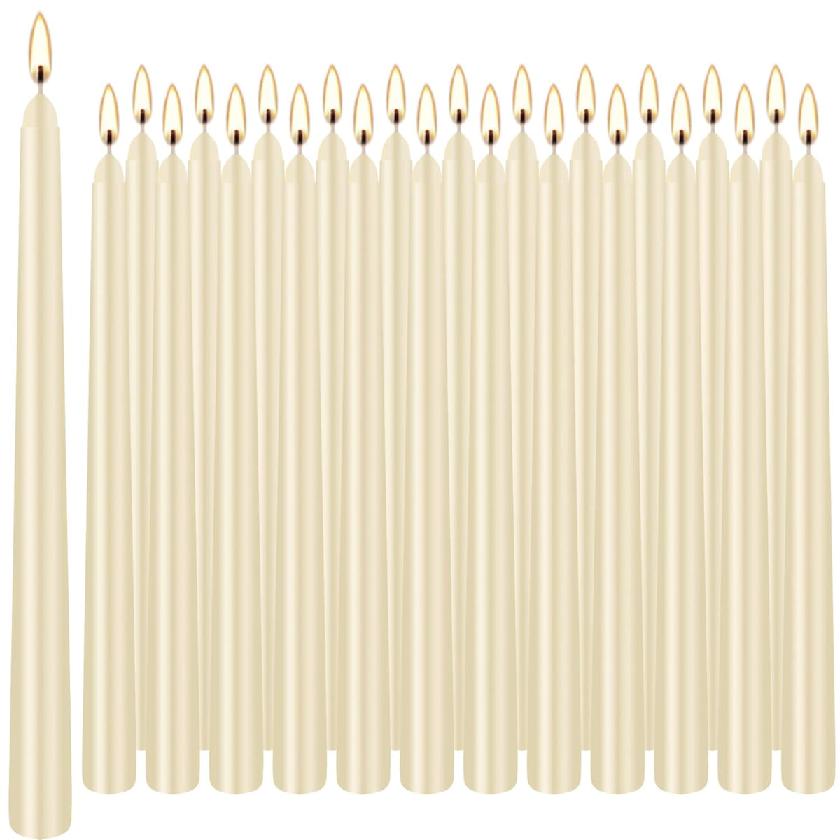 Ivory Taper Candles, 24 Pack 10 Inch Bulk Unscented 7-8 Hours Burn Time Smokeless & Dripless Elegant Dinner Candles Set For Home Décor, Wedding, Christmas, Household, Party