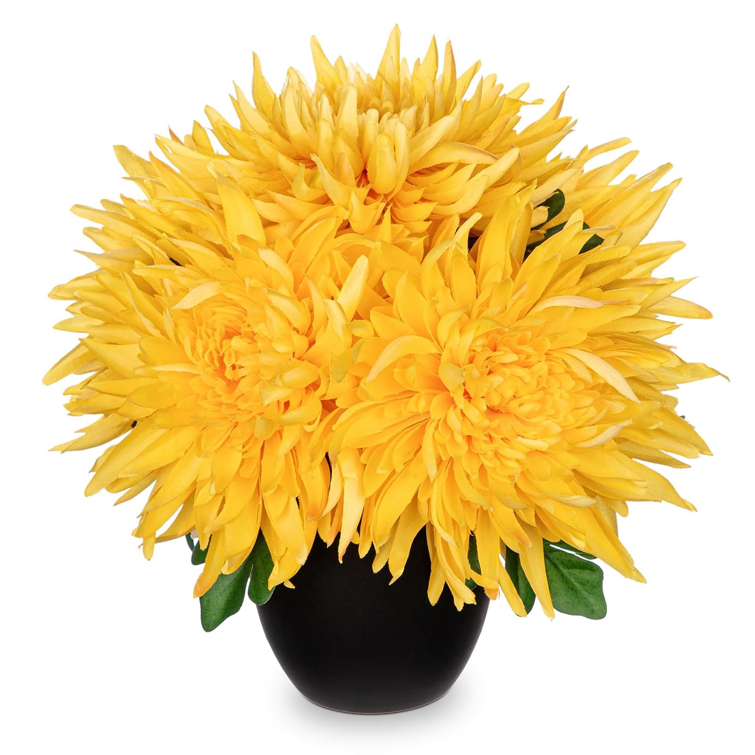 Artificial Mums Flowers In Vase Faux Chrysanthemum Silk Flowers Potted Plant Fake Plants & Flowers With Pot Floral Arrangements Bouquets Pincushion Spider Mum Flower Home Decor Yellow
