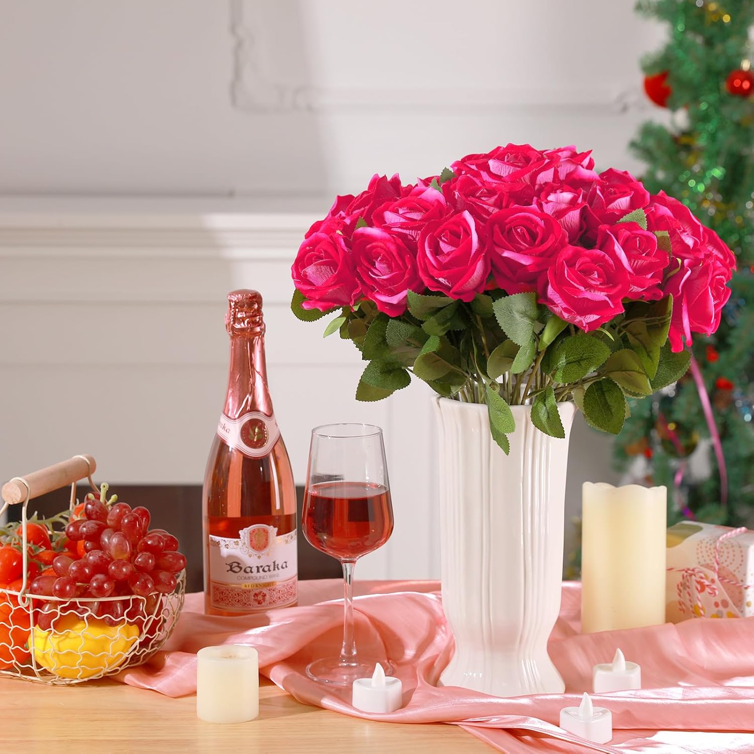 36 Pcs Velvet Silk Hot Pink Rose Bouquet Bridal Artificial Flowers,Fake Rose Long Stem Realistic Artificial Flowers Bulk For Wedding Bouquet Ball Arrangement Centerpiece Party Decor(Hot Pink)