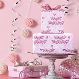 Birthday Wrapping Paper Women Girls, Mini Roll, Hearts And Pink Happy Birthday Balloons Design Gift Wrap Paper Perfect For Girls' Party Gifts, 17 Inches X 16.4 Feet