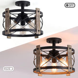13 Inch Rustic Farmhouse Ceiling Light Matte Black 3 Light Flush Mount Fixture