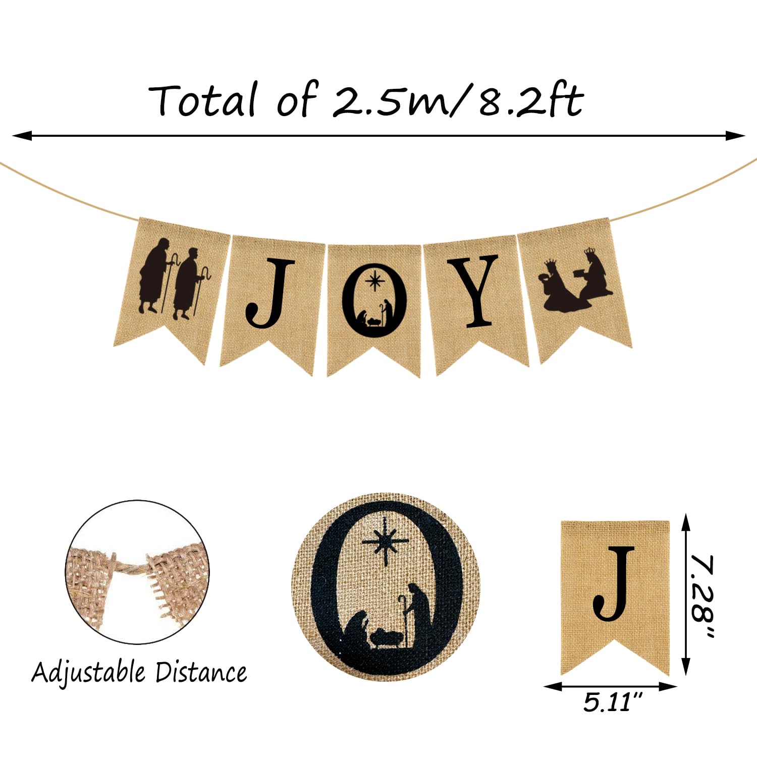 Christmas Burlap Banner Nativity Joy Burlap Banner Nativity Scenes Bunting Banner Xmas Holiday Banner Garland Rustic Merry Christmas Hanging Banner For New Year Party Home Mantel Fireplace