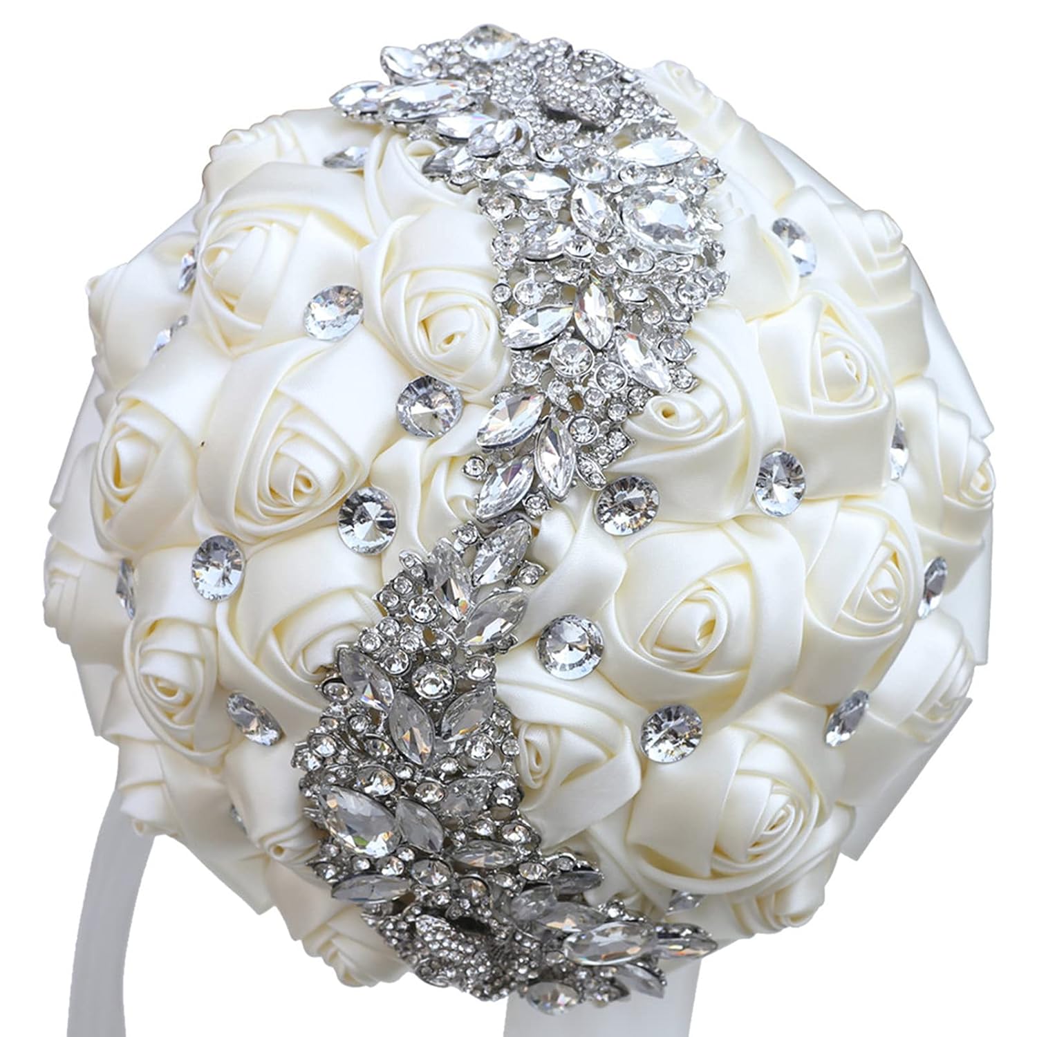 Wedding Bouquets For Bride Bridesmaid Brooch Bouquet Handmade Artificial Flower Tossing Bouquet For Wedding Ceremony Anniversary(Ivory-18Cm)