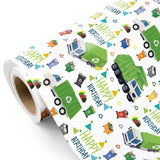 Garbage Truck Wrapping Paper - Mini Roll - 17 Inch X 16.5 Feet - Garbage Truck Happy Birthday Wrapping Paper For Kids Boys, Baby Shower, Car Lover