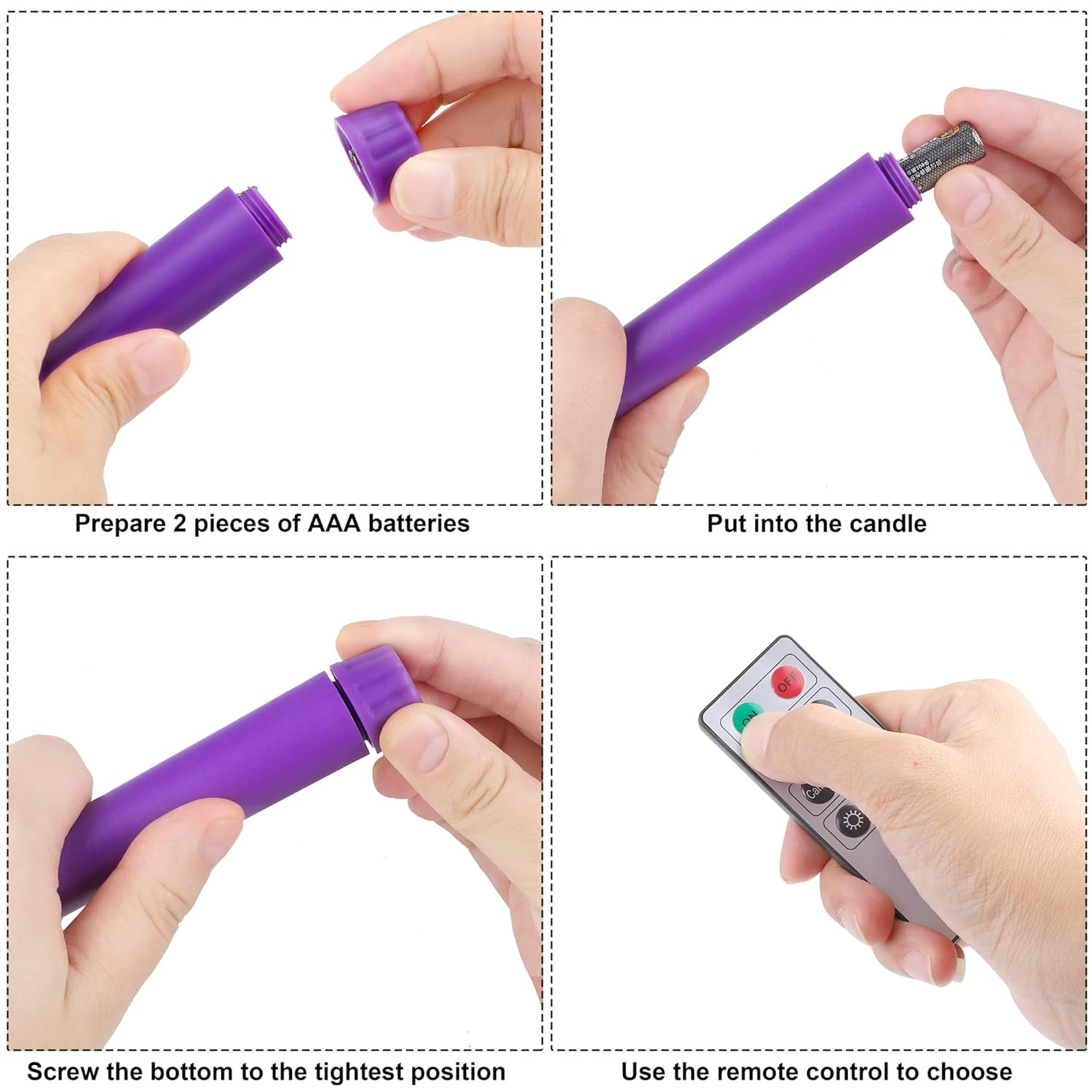 4 Pack Flameless Advent Candle Christmas Led Taper Flame Candles 10.6 Inch Remote Controlled Taper Candlesticks Flickering Window Candles For Christmas Wreath Advent Holiday Decor, Purple Pink