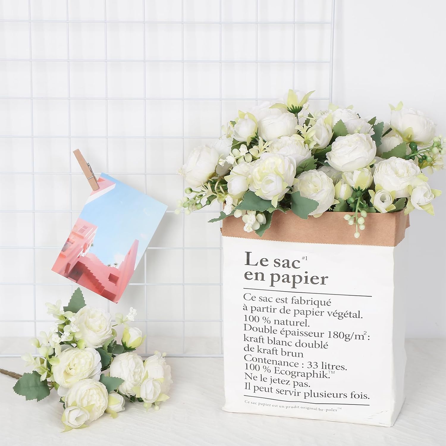 Peonies Artificial Flowers, White Artificial Peonies, Silk Peonies Flowers Bouquet Faux Flowers Fake Floral Arrangements For Table Centerpiece Wedding Party Home Decor (White, 2Pcs)