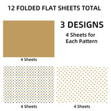 Gift Wrapping Paper 12 Sheets, Folded Flat Gift Wrap Paper For Presents, Kids, Boy And Girl, 20 X 29” Per Sheet - Gold Black Stars