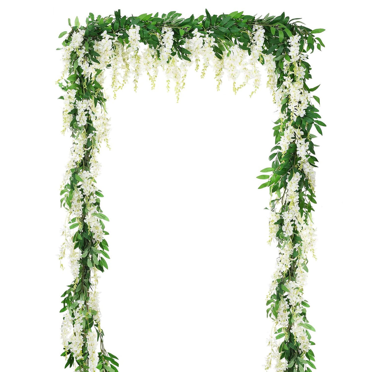 2Pcs 6Ft/Piece Artificial Flowers Wisteria Garland Artificial Wisteria Vine Hanging Flower Greenery Garland For Home Garden Outdoor Wedding Arch Floral Decor (White)