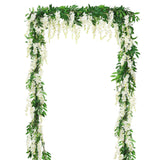 2Pcs 6Ft/Piece Artificial Flowers Wisteria Garland Artificial Wisteria Vine Hanging Flower Greenery Garland For Home Garden Outdoor Wedding Arch Floral Decor (White)