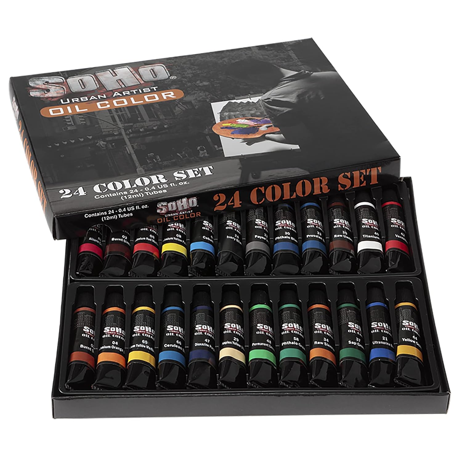 Oil Paint Value Set Of 24-12Ml Tubes, Triple-Milled Oils With Refined Linseed - Smooth Application, True Color Mixes, Ideal For Brushes & Palette Knives
