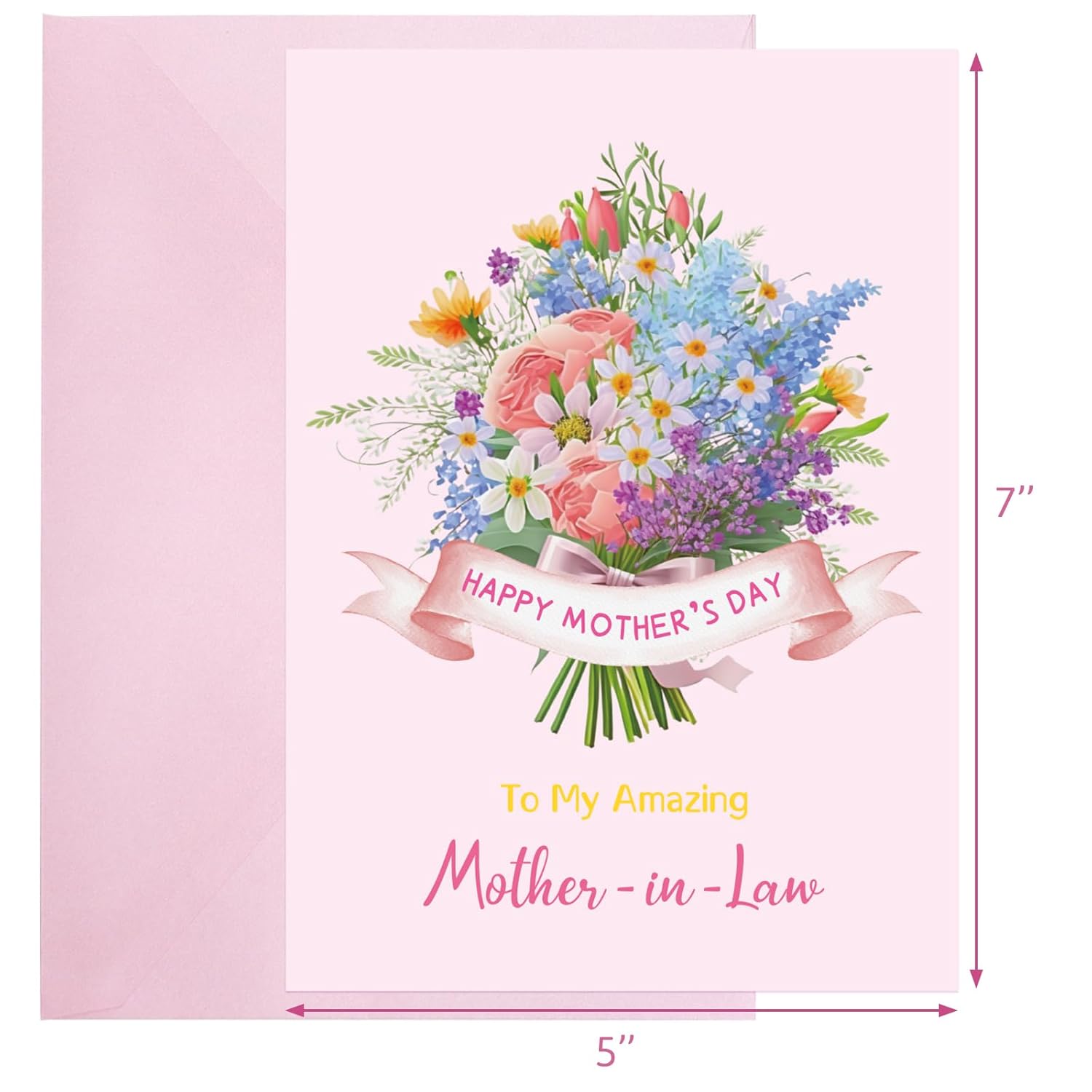 Happy Mothers Day Card For Mother In Law To Mother-In-Law 1 Pcs With Envelope Message Inside 5X7 Inch Mother'S Day Gifts Gift