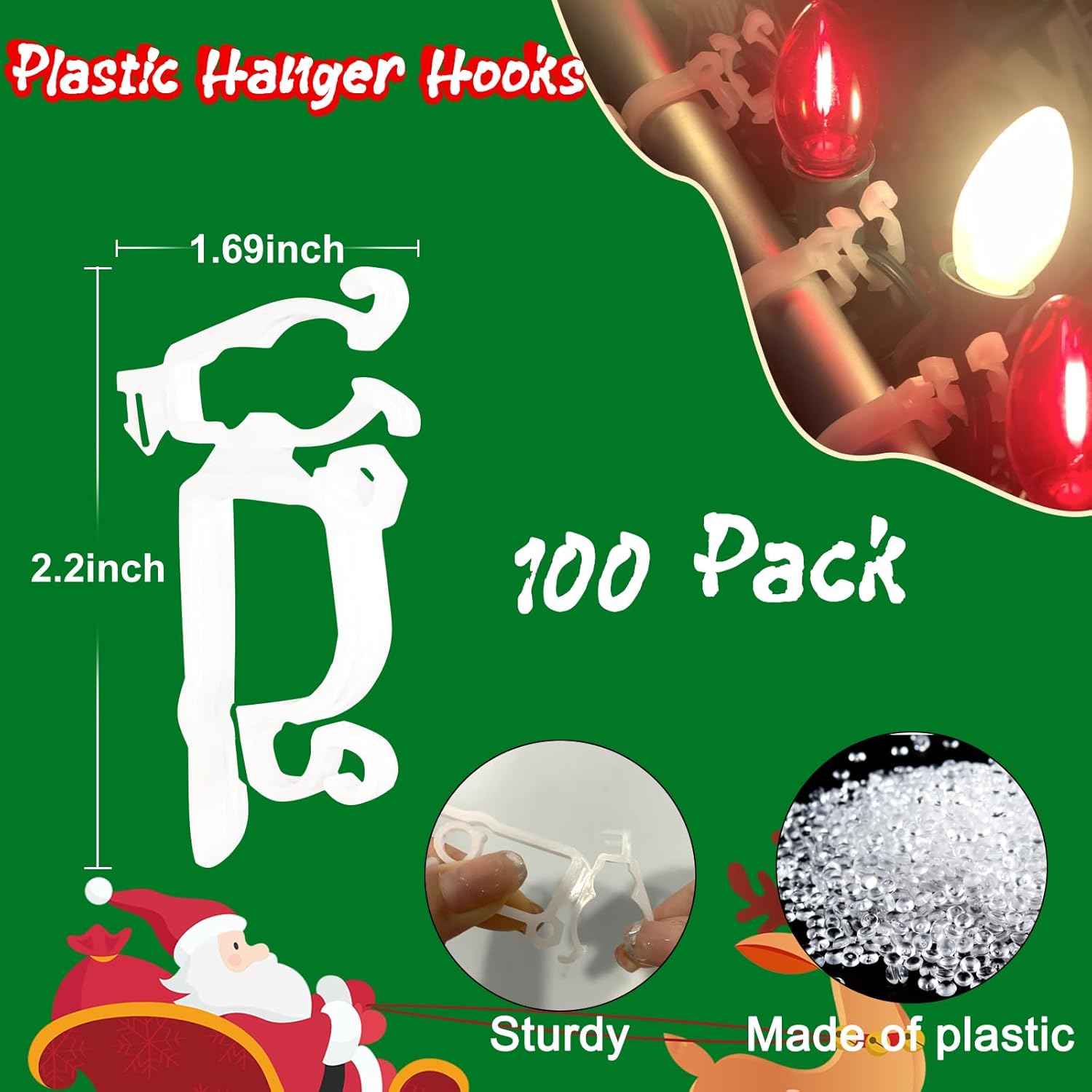 100Pcs Christmas Light Clips, All-Purpose Holiday Light Clips Outdoor Hang Gutter Hooks For C7, C9 Outdoor Christmas Decoration String Lights
