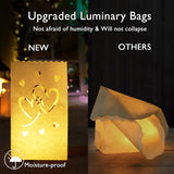 Valentine'S Day 50 Pcs White Luminary Bags With Hearts, Upgraded Moisture-Proof Candle Bags, Tea Light Luminaries For Wedding, Halloween, Thanksgiving, Christmas, Party
