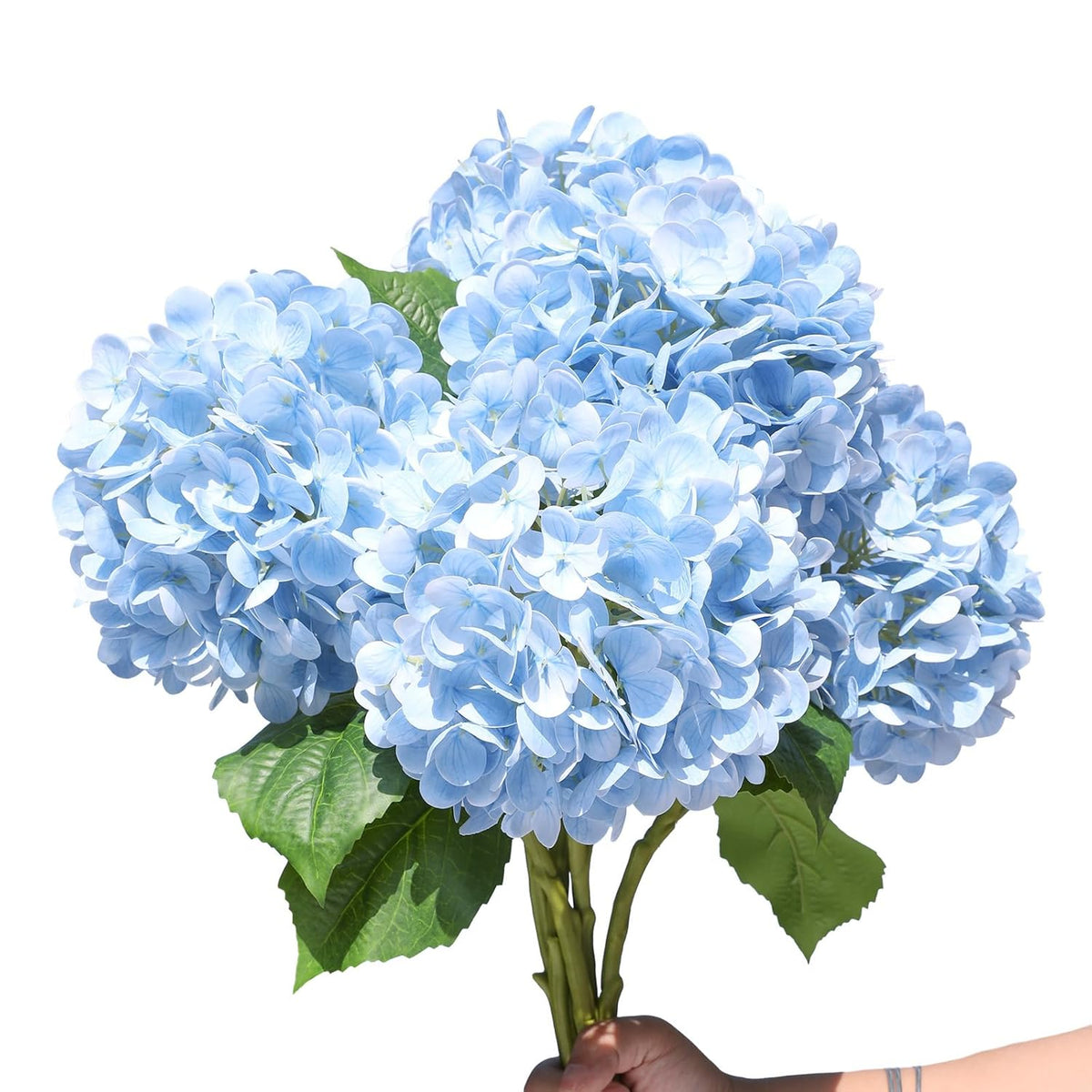 5Pcs 20'' Blue Artificial Hydrangea Flowers Latex Faux Hydrangeas Real Touch Silk Hydrangea With Stems For Home Decor Weddings Table Floral Arrangements Centerpieces Party Decorations