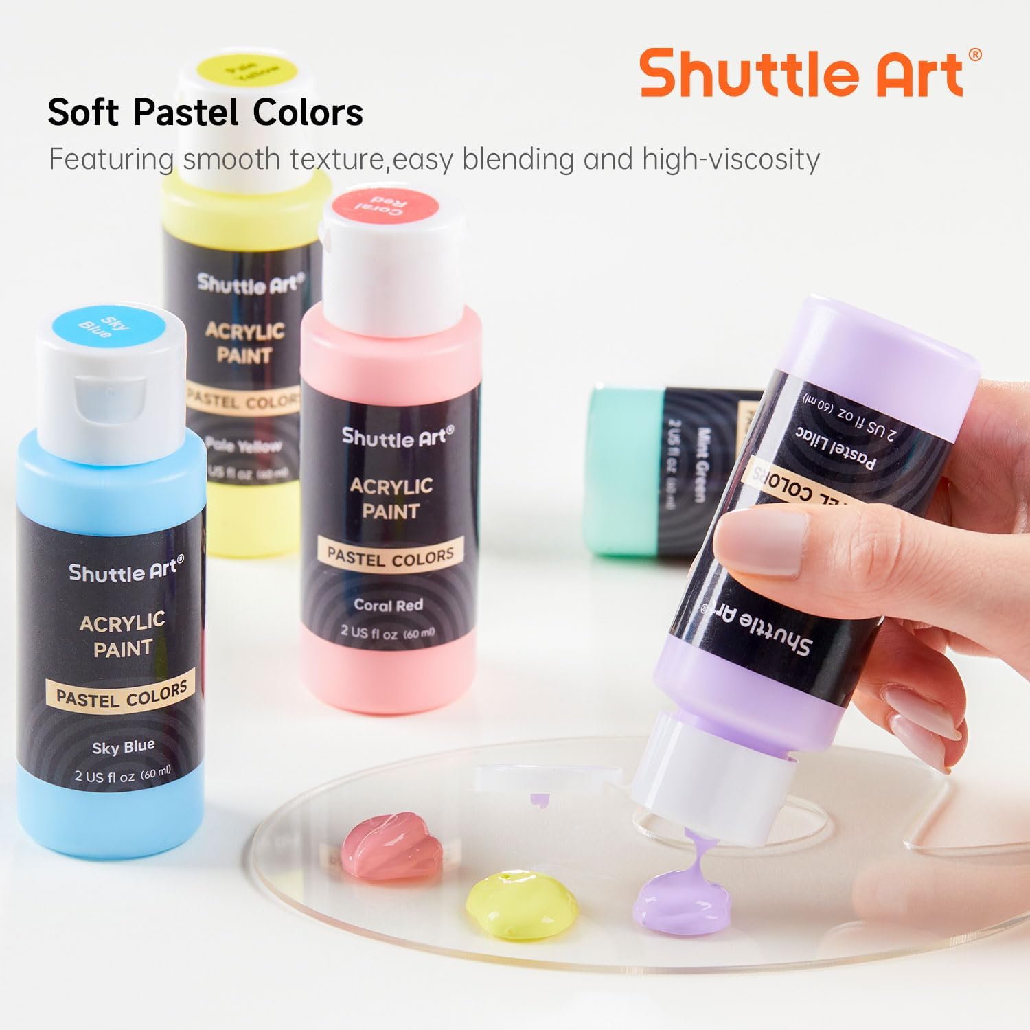 40 Pack Pastel Acrylic Paint Set, 30 Colors, 60Ml/2Oz Bottles, High Viscosity, Water-Proof With 10 Paint Brushes For Painting &Crafting On Canvas, Rock, Ceramic, Fabric, Clay