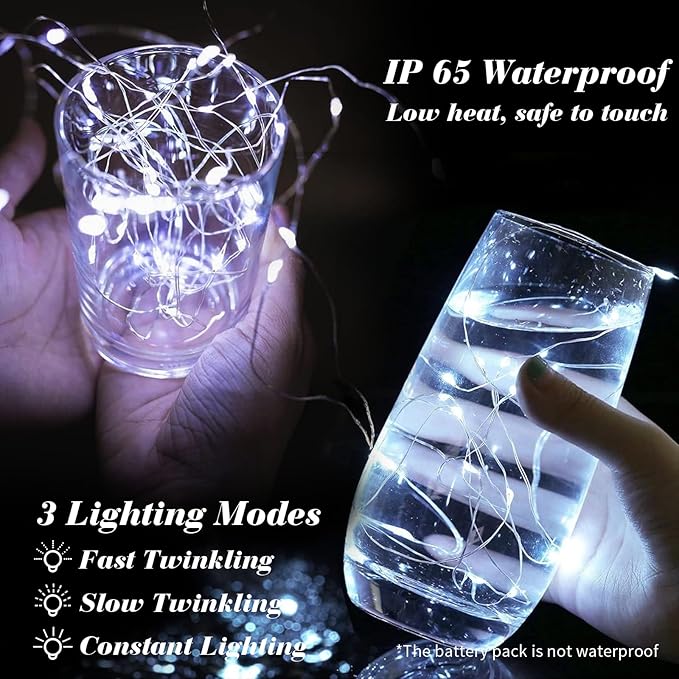 12 Pack Battery Operated Fairy Lights 7FT 20 LED Silver White Mini String Lights 3 Modes Silver Wire for Wedding Party Bedroom Christmas Halloween DIY Decor