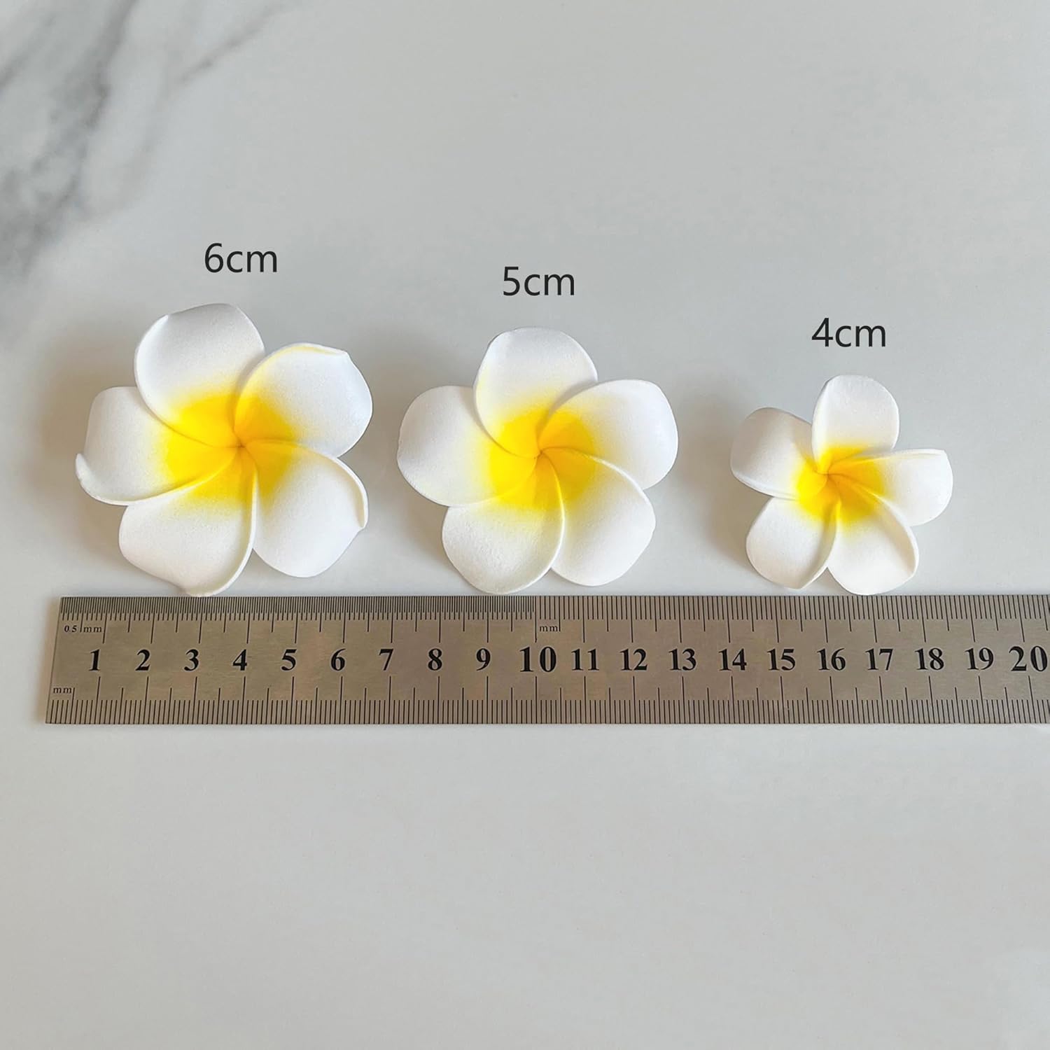 120Pcs 5Cm White Foam Hawaiian Frangipani Artificial Plumeria Flower Petals For Hair Clip, Hat, Cap, Bridal, Home, Wedding, Beach, Party Decorations