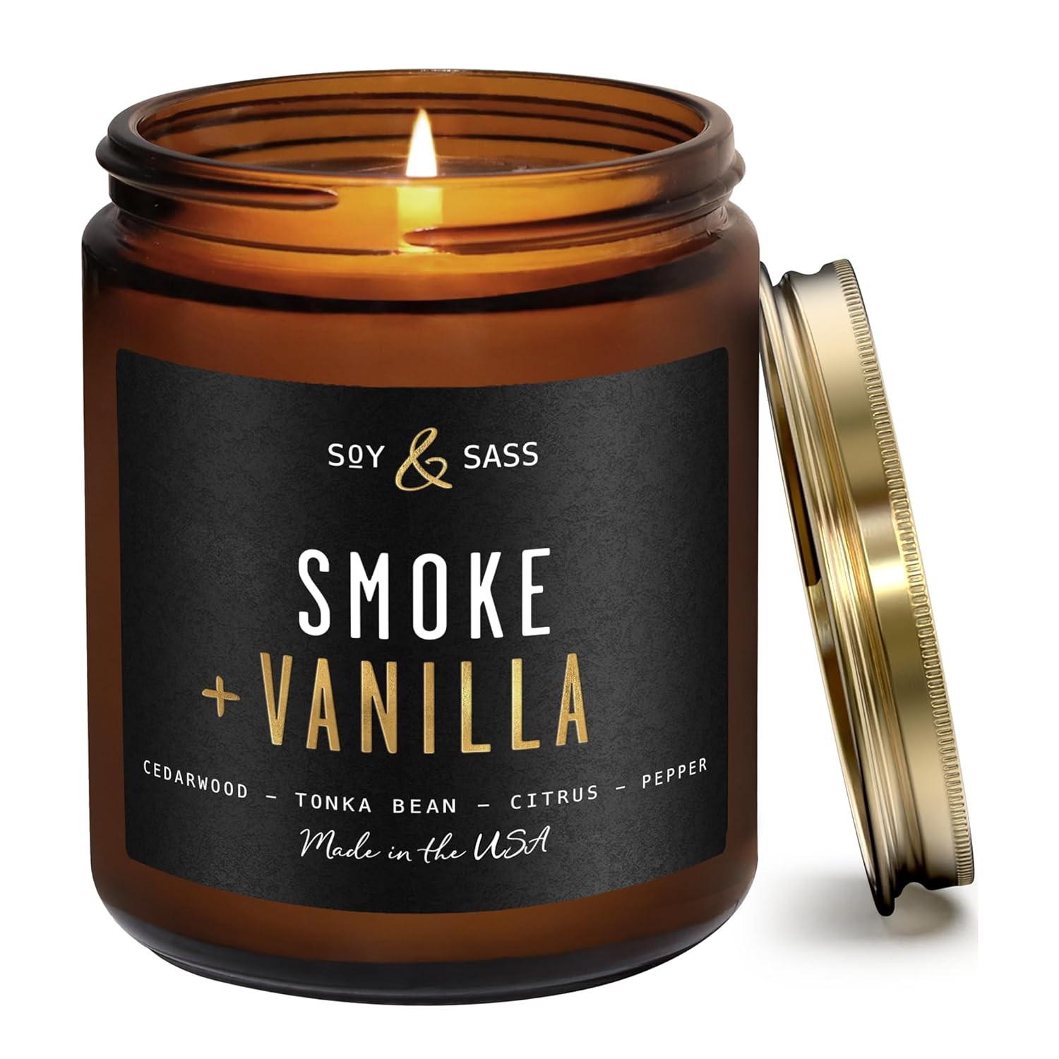 Smoke And Vanilla Candle I Scented Black Candles For Men Or Women - Fire Wood, Vanilla & Smoke Soy Wax Mens Candle - Infused W/Essential Oils | Long-Lasting 50Hr Burn, 9Oz I Non Toxic I Made In Usa