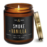 Smoke And Vanilla Candle I Scented Black Candles For Men Or Women - Fire Wood, Vanilla & Smoke Soy Wax Mens Candle - Infused W/Essential Oils | Long-Lasting 50Hr Burn, 9Oz I Non Toxic I Made In Usa
