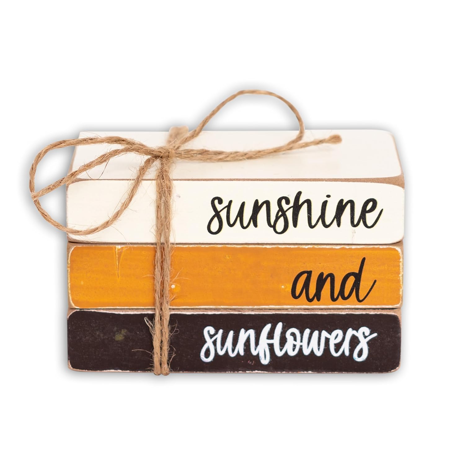 Farmhouse Wood Book Stack - Sunshine And Sunflowers Book Bundle, Tiered Tray Decor,Home Decor, Farmhouse Book Stack, Handmade Decor (Sunflower Decor)