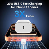 USB C Fast Charger with 10FT USB C to USB C Cable for iPhone 17 16 15 iPad White