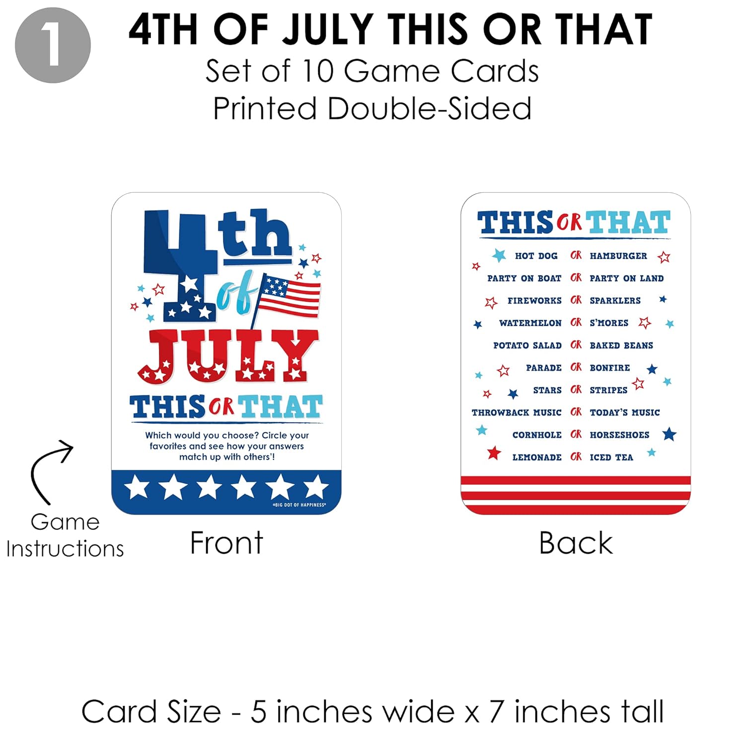 Big Dot of Happiness Firecracker 4th of July - 4 Red, White and Royal Blue Party Games - 10 Cards Each - Gamerific Bundle