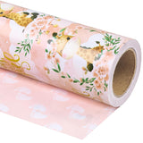 30 Inch Reversible Baby Girl Wrapping Paper Roll - 30 Inch X 33 Feet - Cute Giraffe And Baby Footprints Design For Kids Girls Baby Shower, Birthday