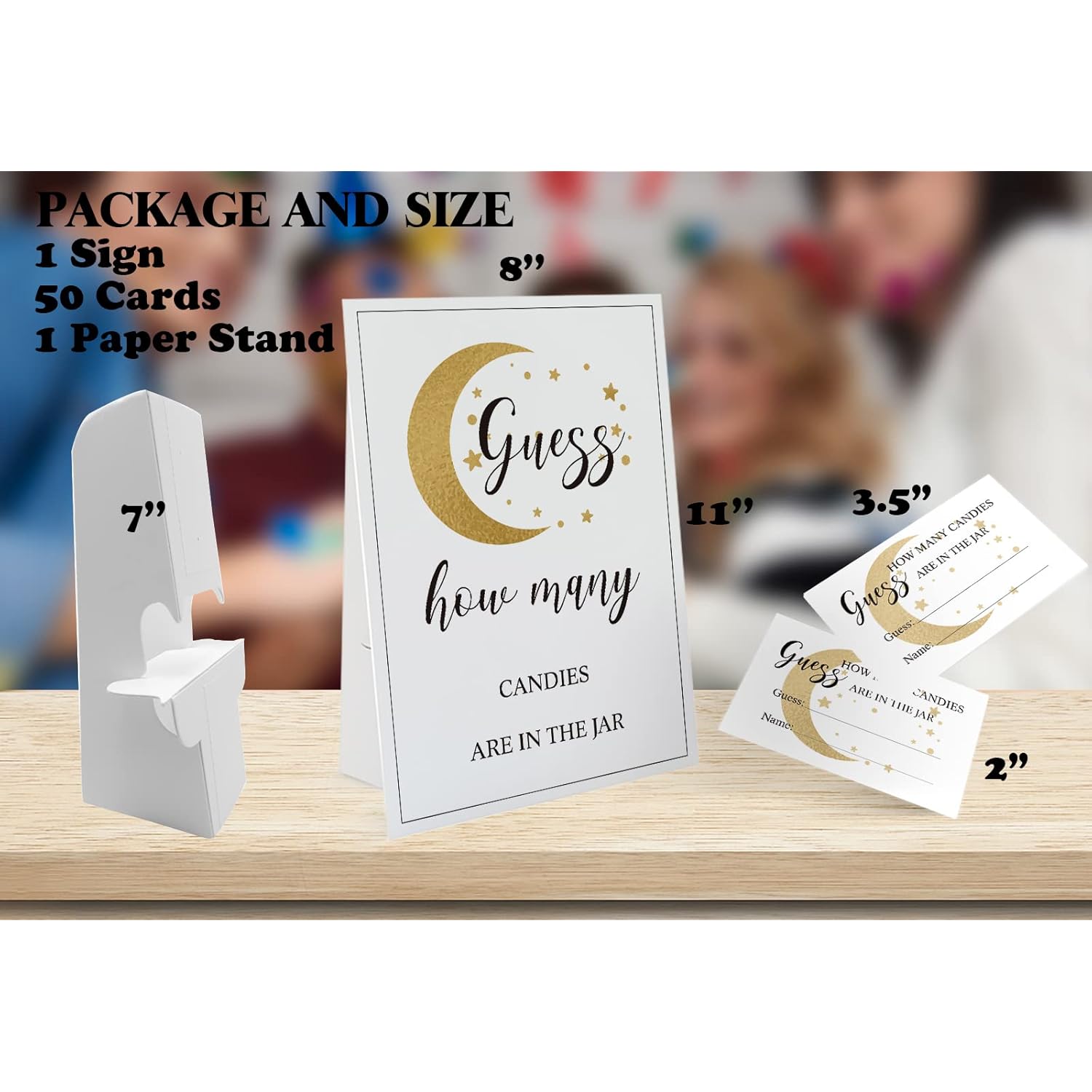 Candy Guessing Game Cards-1 Sign 8X11" And 50 Cards, Golden Moon How Many Game Sign, For Boys Girls Birthday Party, Baby Shower, Party Games Activities And Decorations 06